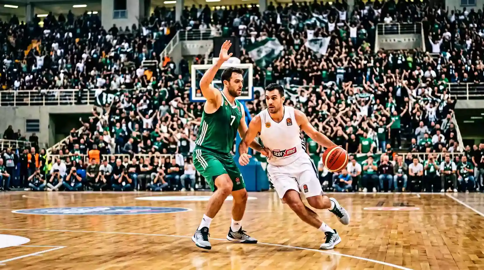 Grada completa durante un partido de Euroliga con aficionados coreando